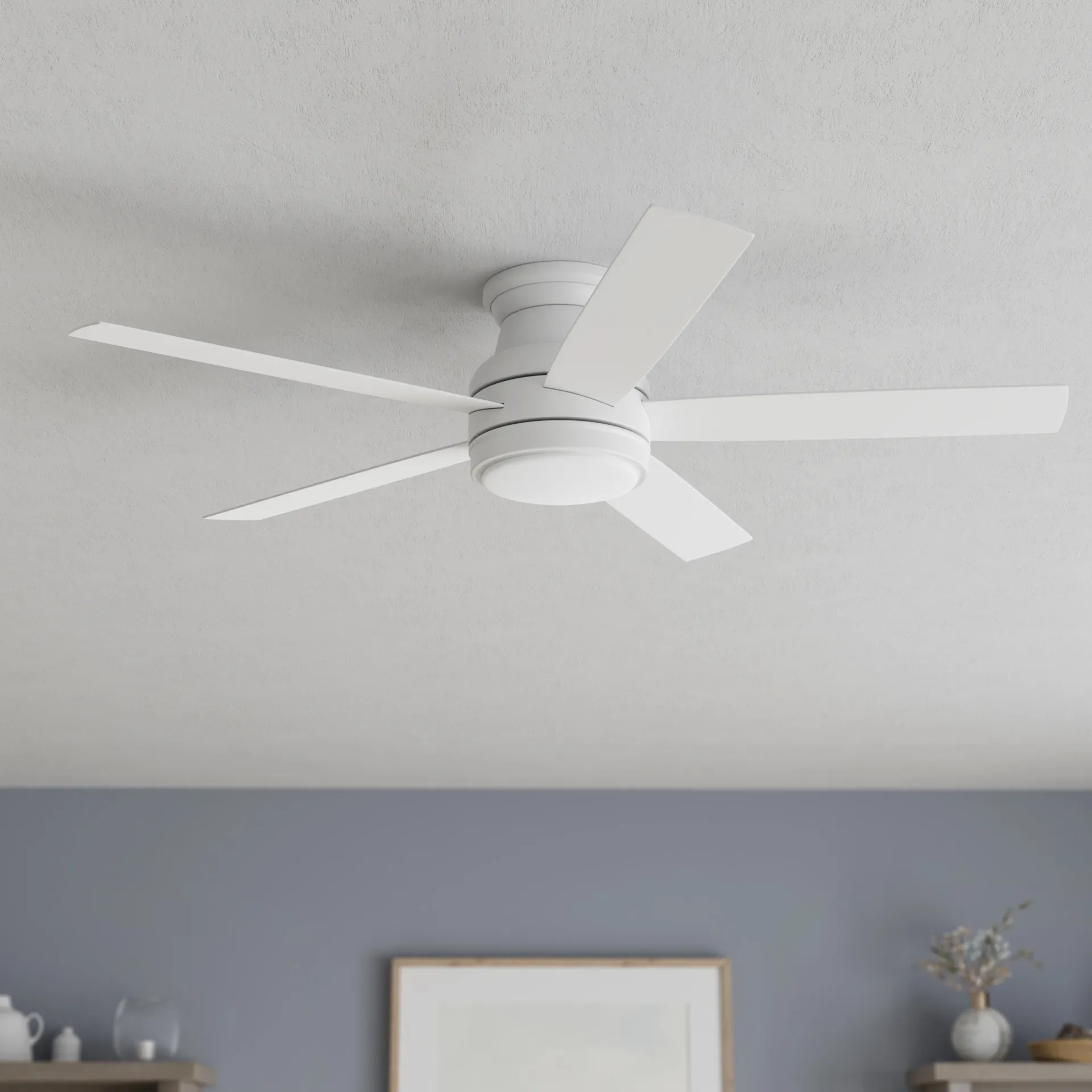 Calverton 52-in White LED Flush Mount Ceiling Fan With Light and Remote Control Included