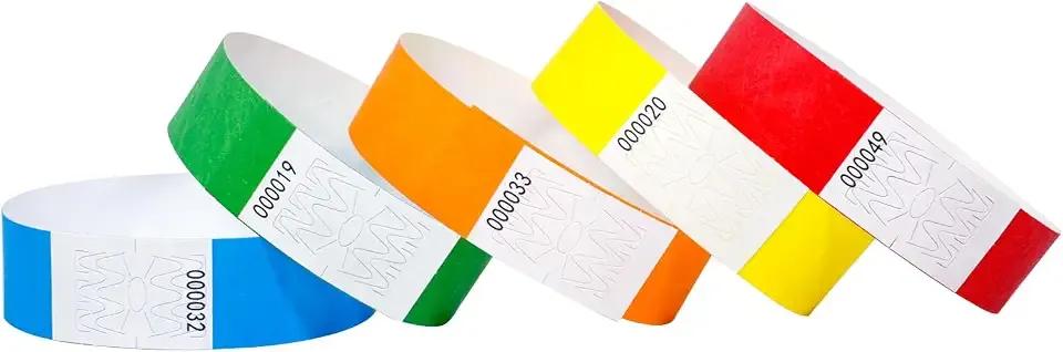 500 Pcs Paper Wristbands for Events Tear Resistant Wrist Bands Waterproof Paper Wristbands Handbands Identification Admission Adhesive Arm Bands for Party, Concert（Assorted）