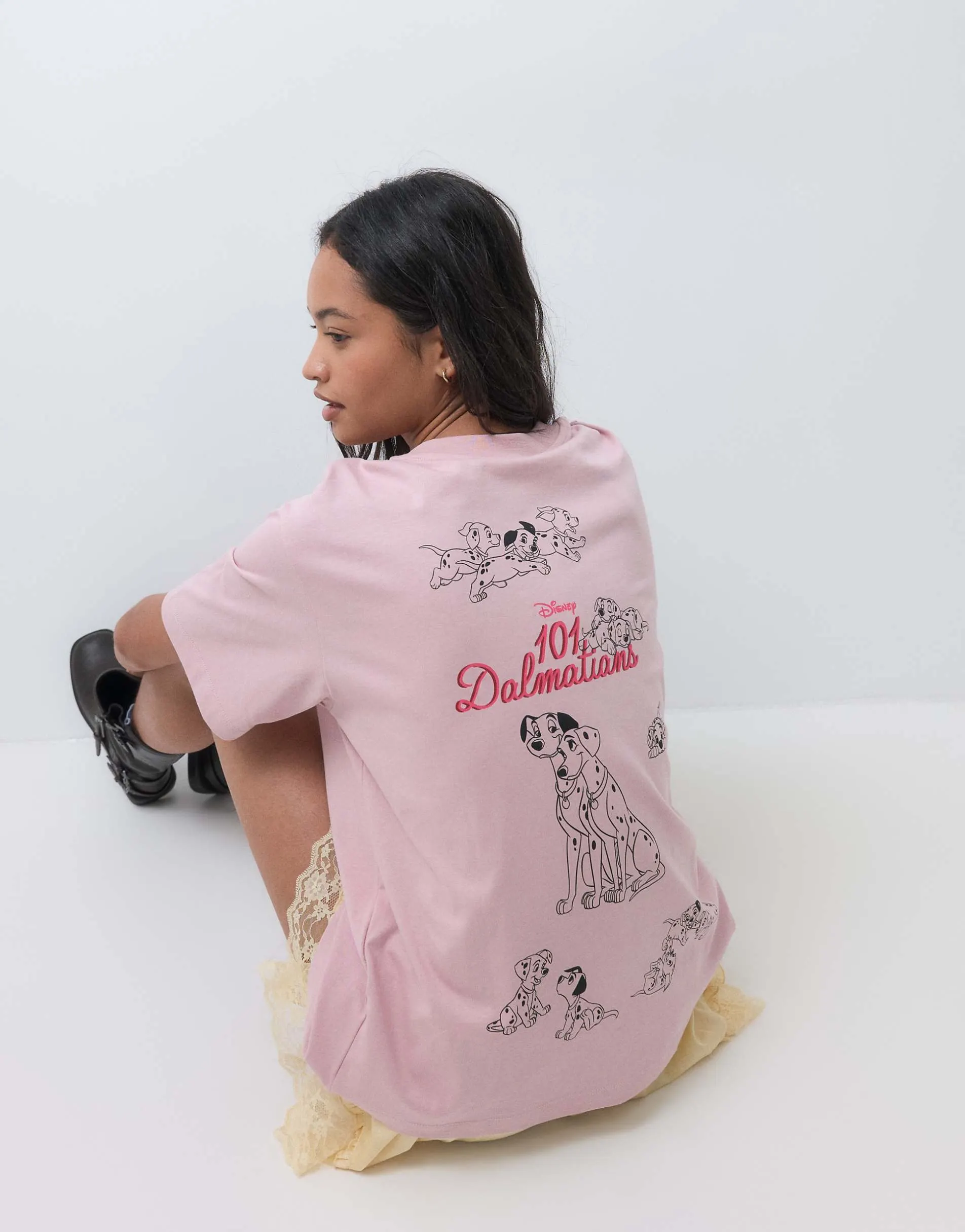 ASOS DESIGN Disney oversized t-shirt with 101 Dalmatian in pink