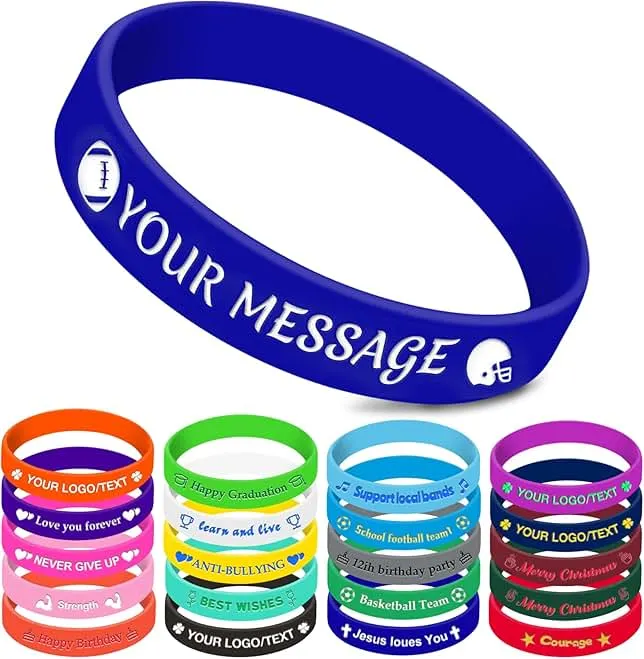 Custom Wristbands for Events Bulk 1-5000PCS with Text Logo Icon,1/2" Wide Personalized Silicone Bracelet for Motivition Gifts,Customized Rubber Bracelet for Men Women,Customizable Wrist Band