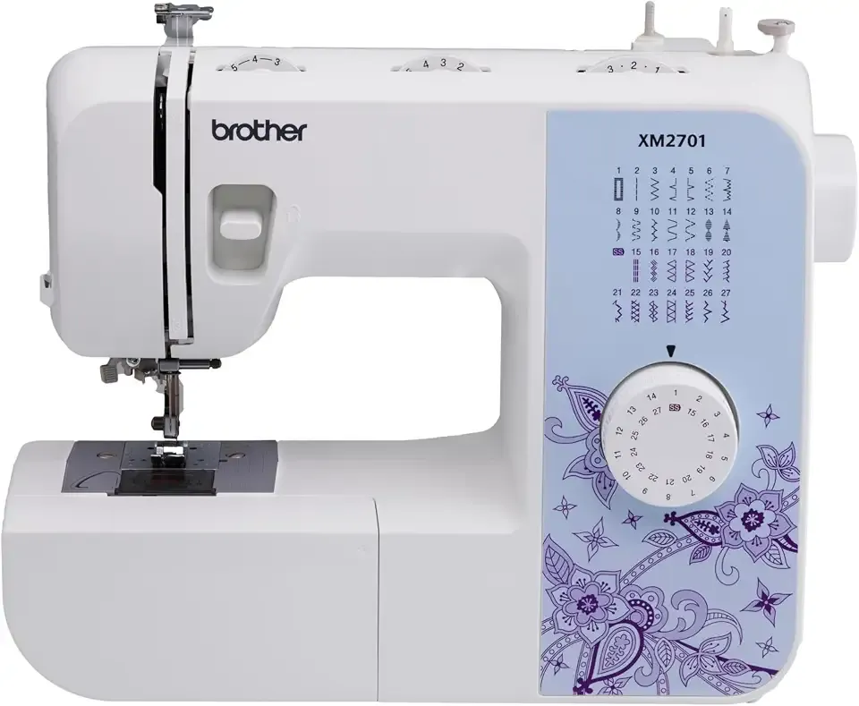 Brother XM2701 Lightweight Sewing Machine 27 Stitches | 27 Built-in Stitches, 1-Step Auto-Size Buttonhole, Needle Threader, Jam-Resistant Top Drop-in Bobbin