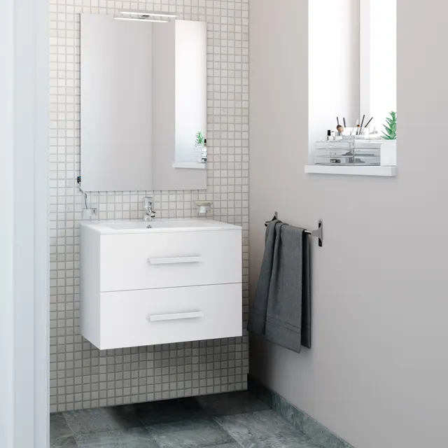 Mueble de baño con lavabo Madrid Blanco brillo 80x45 cm con 2 cajones