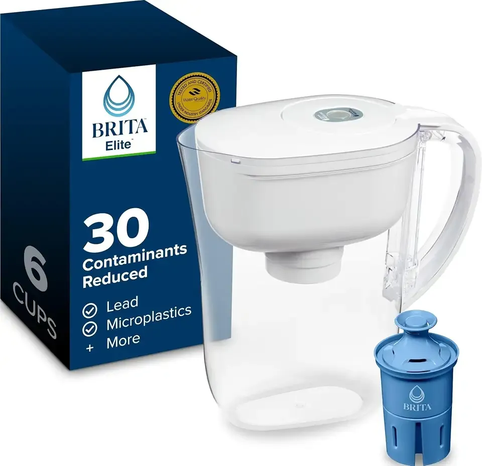 Brita Small 6 Cup Water Filter Pitcher, 1 Elite Filter, Metro, White | WQA and NSF/ANSI Certified, Reduces Lead, Microplastics and Contaminants, Removes Chlorine Taste, Dorm Room Essentials