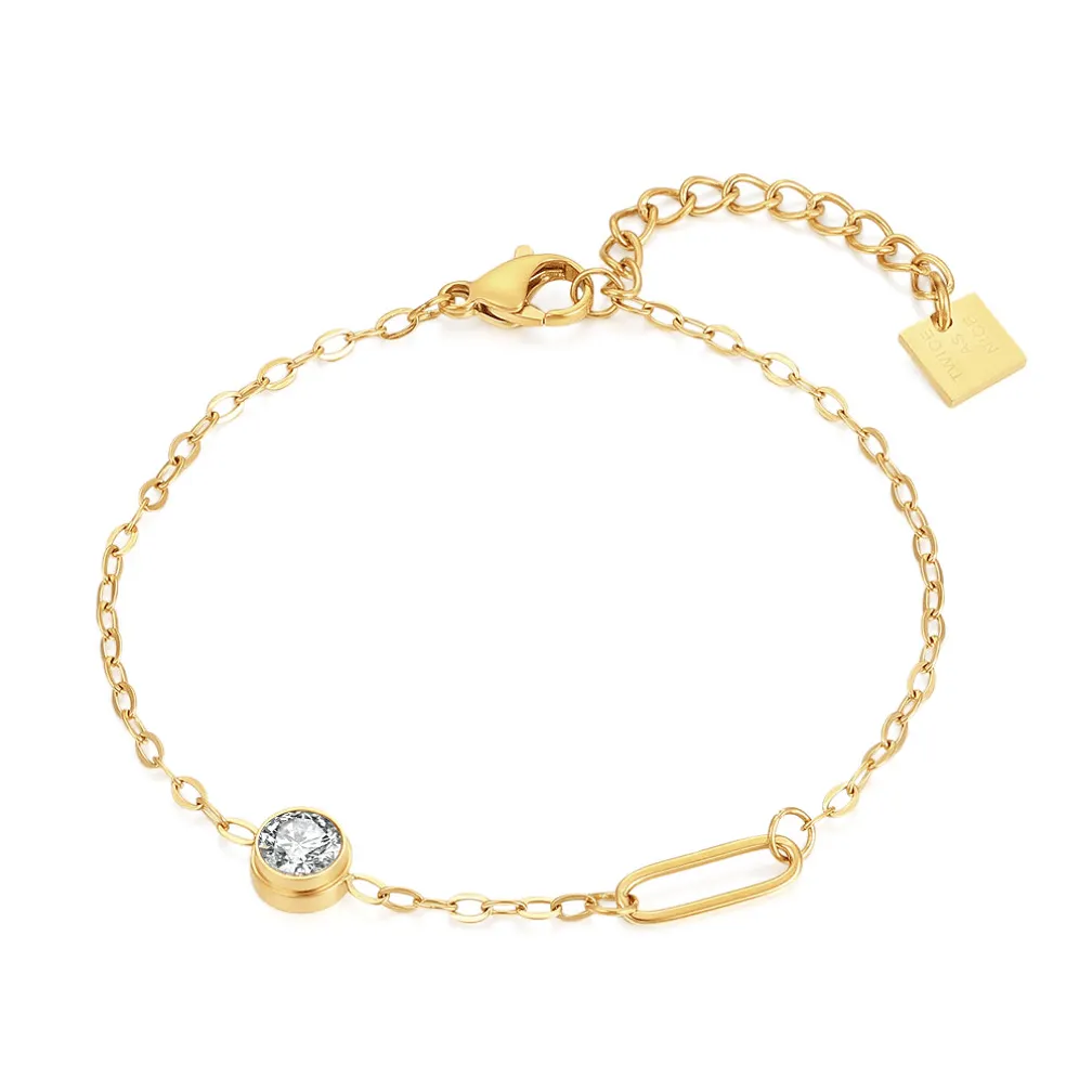 Armband in goudkleurig edelstaal, kristal en ovaal