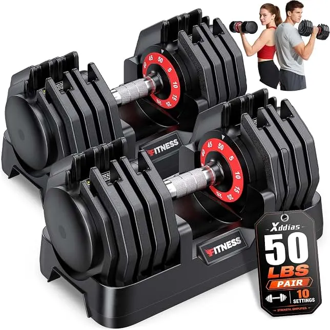 XDDIAS Adjustable Dumbbells Set of 2, Weight Set at Home | 25 to 80 lb, Fast Weight Change, Space-saving Design, Secure Grip, Versatile for F…