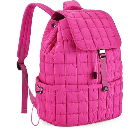 Nmoxeb Structured Puffy Quilted Puffer Backpack, 7 Pockets & Tablet Compartment for Travel, Metal Buckle & Drawstring Closure