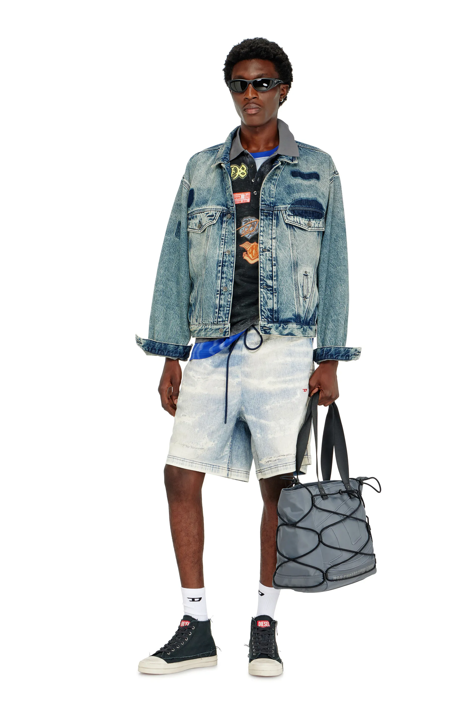 Trucker jacket with patch effects