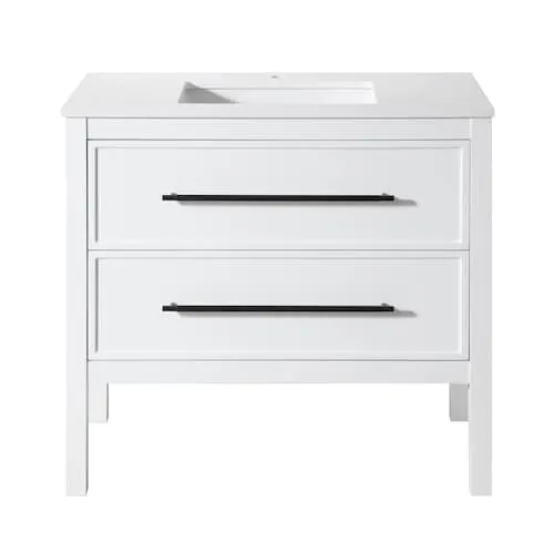 Home Decorators Collection Vistara 36-inch W x 19.25-inch D Freestanding Bath Vanity in White with Black Handle