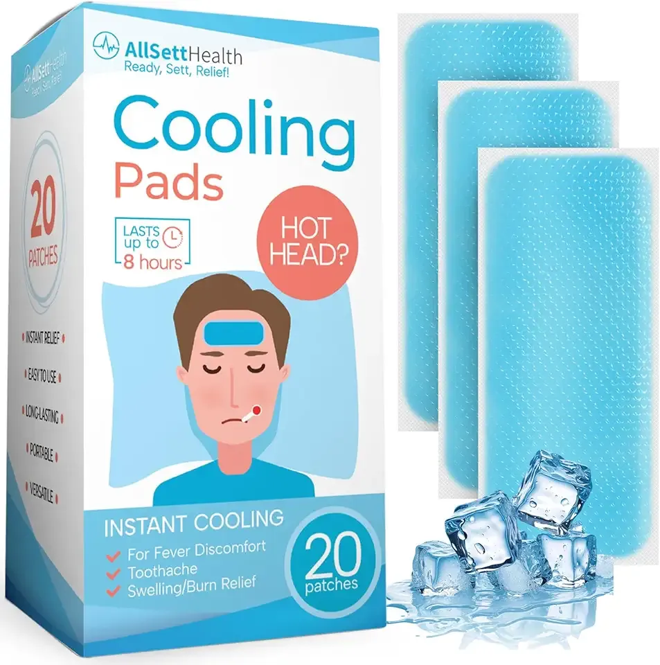 Cooling Patches for Fever, Natural Headache and Migraine Relief, (20 Pack) Soft Gel Sheets, Fever Patch for Kids, Tension/Sinus, Headache Relief Prevention