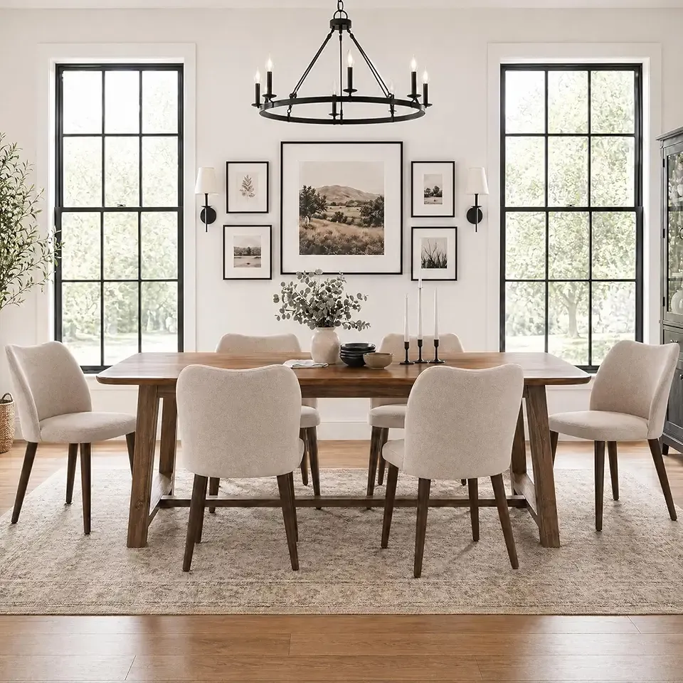 MALOL Dining Chairs Set of 6, Upholstered Fabric Kitchen Chairs with Curved Back, Padded Seat and Solid Wood Legs, Modern Dining Chair for Kitchen Dining Room, Camel