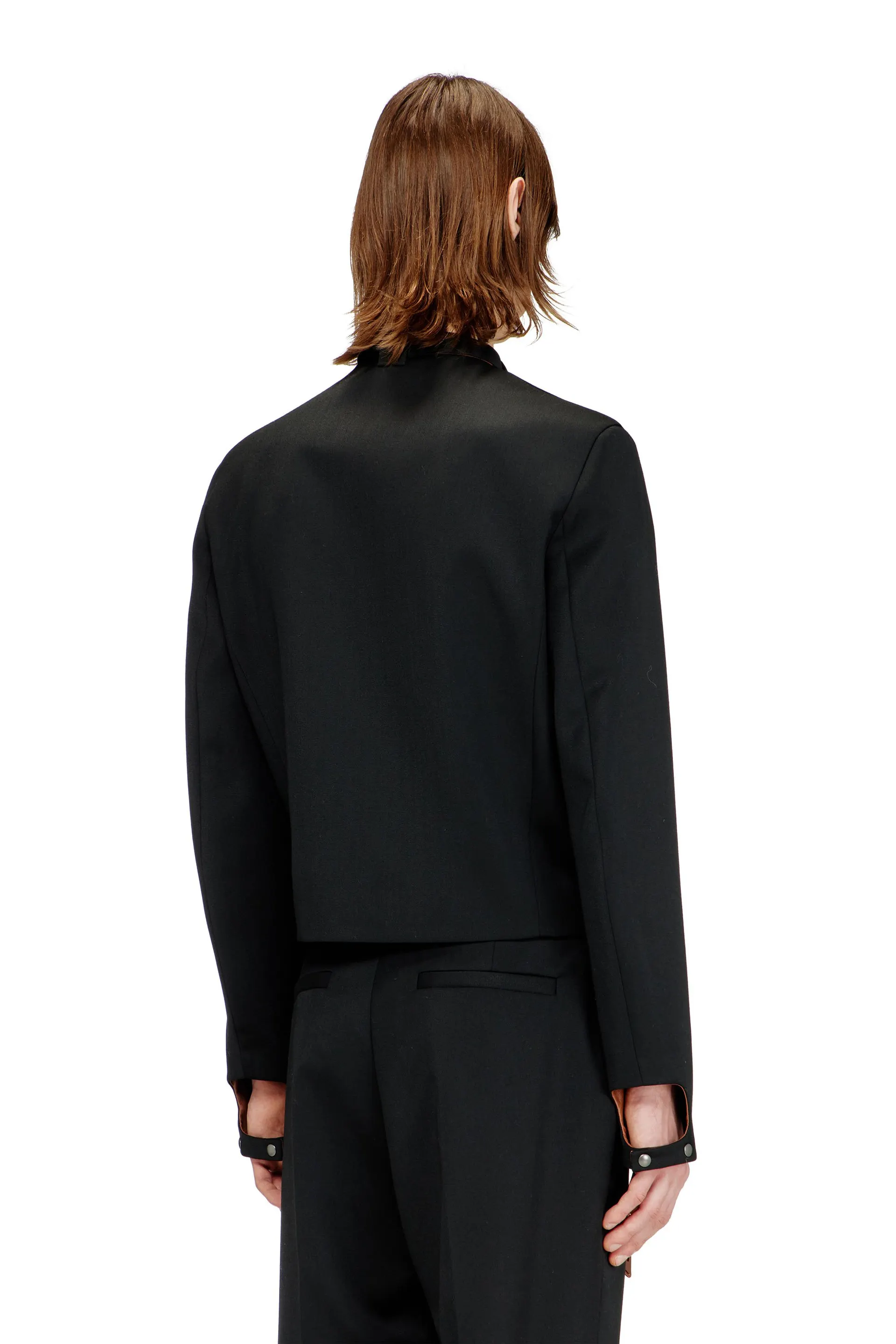 Tailored jacket with biker neck strap