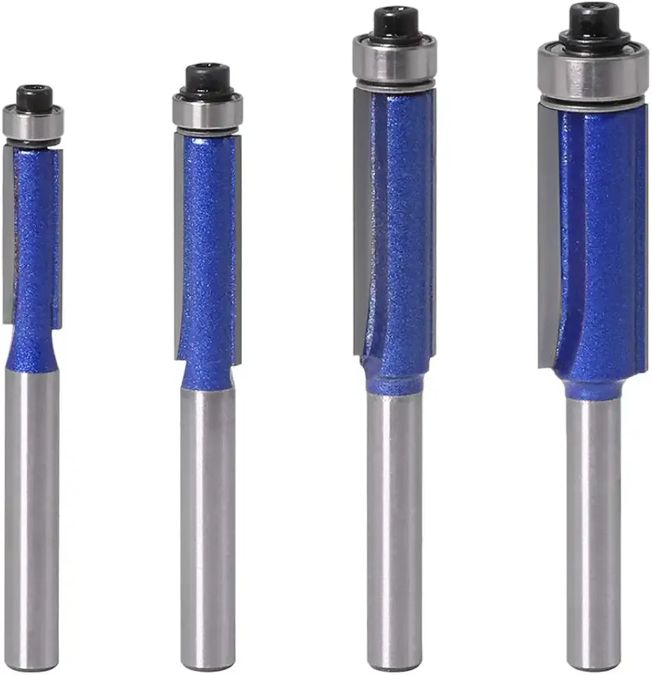 Wolfride 4PCS Flush Trim Router Bit Set 1/4 Inch Shank Top Bearing Flush Trim Router Bit
