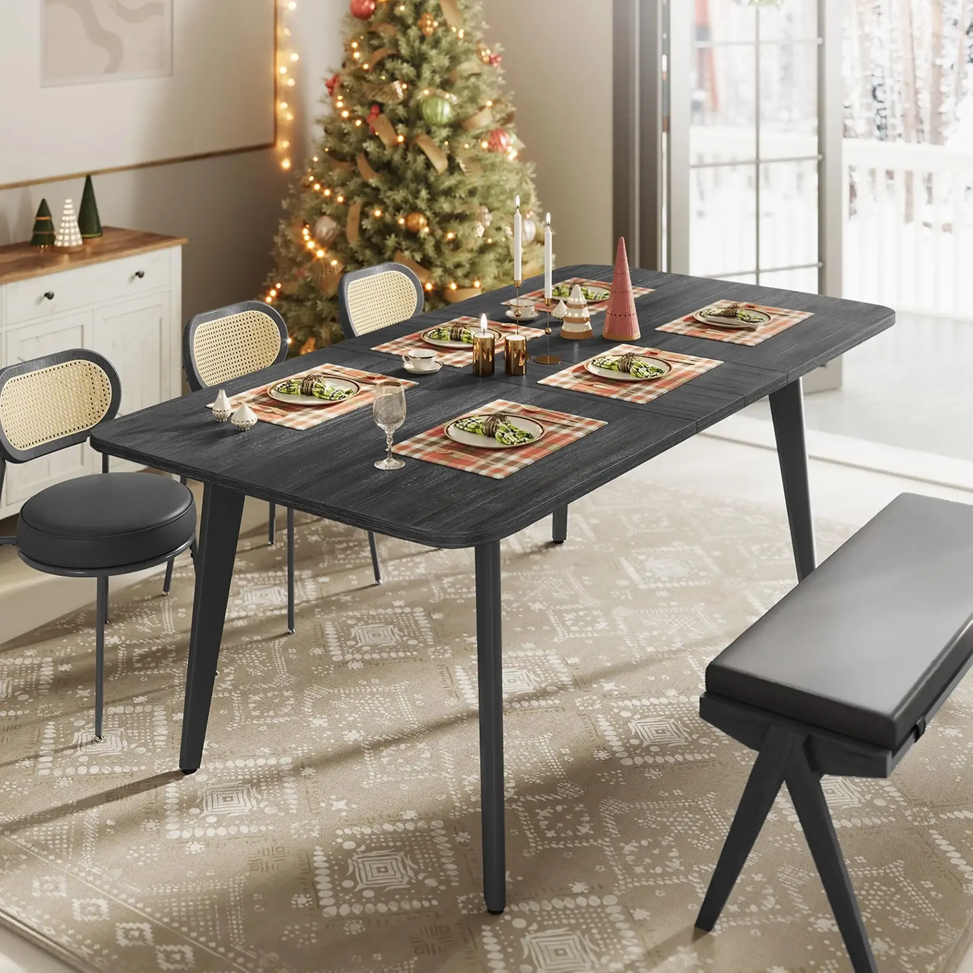 VASAGLE MAEZO Collection - Extendable Dining Table for 4/6/8, Kitchen Table with Tapered Legs, Curved Transitions, for Dining Room, Kitchen, Home Office, Charcoal Gray UKDT090B01V1