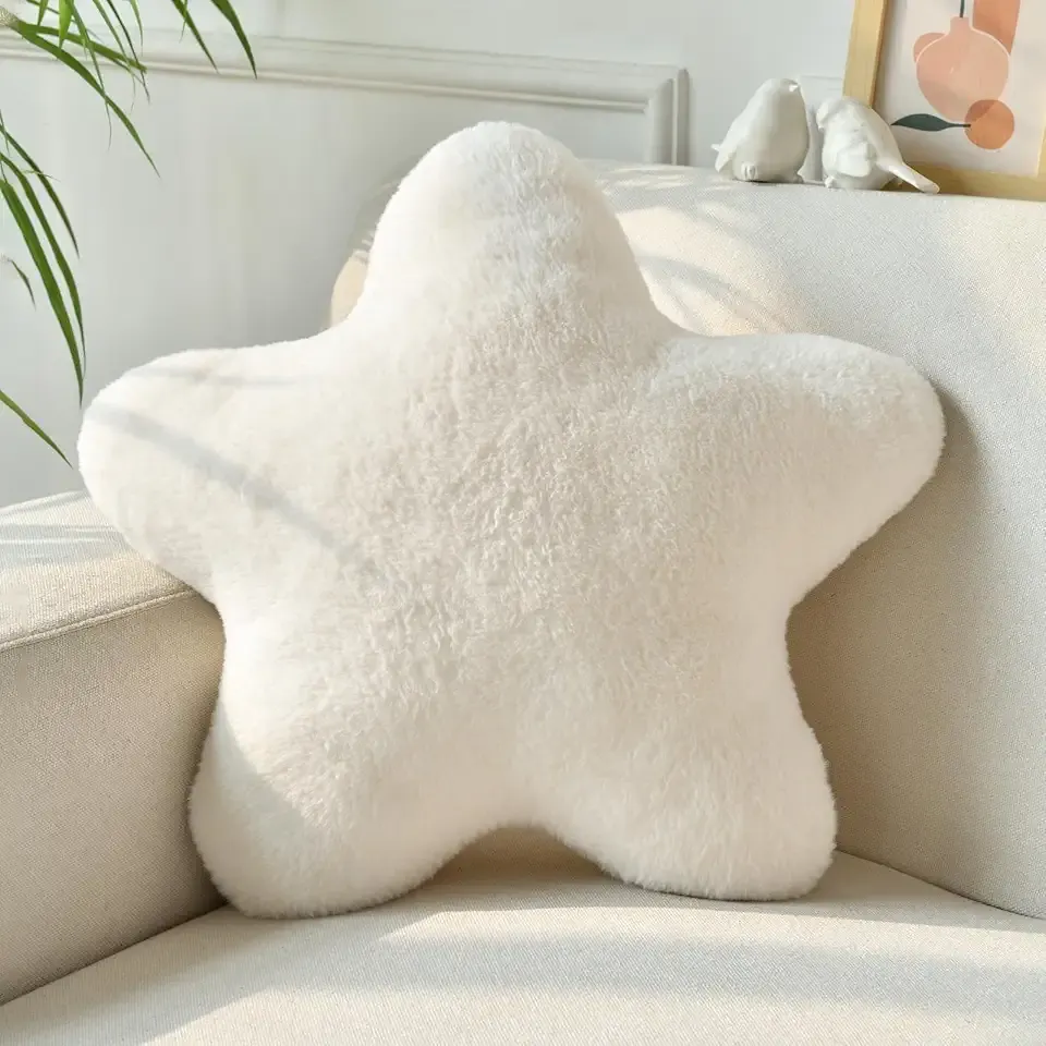 Xiashrk Star Pillow, Decorative Throw Pillows for Bed Couch, 15" Star Shaped Pillow Plush Floor Cushions Room Decor Pillow with Soft Faux Rabbit Fur for Sofa Bedroom Living Room