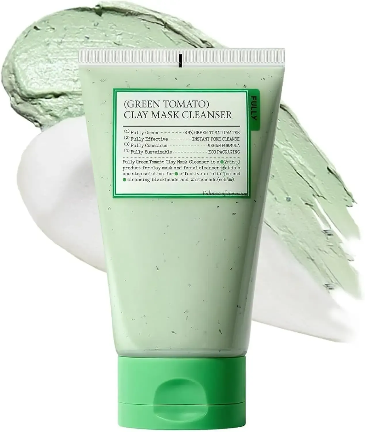 FULLY Green Tomato Pore Clay Mask Cleanser for Deep Cleansing, 4.05 fl oz | Clay Pack Cleanser for Deep Pore Cleansing, Blackhead & Sebum Control, Gentle Korean Face Wash for Oily & Combination Skin