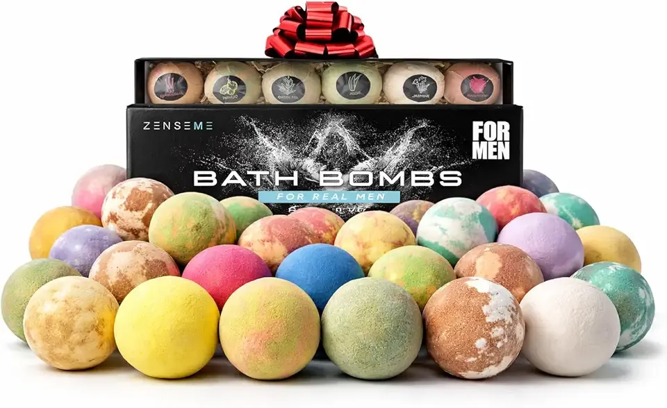 Bath Bombs for Men, Gift Set of 18 Scented Organic Handmade Bath Bombs of 2.5 oz with Natural Essential Oils. Perfect for Boyfriend, Husband, Father or Friend, by ZenseMe