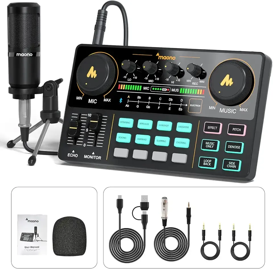 MAONO Podcast Equipment Bundle with Audio Mixer & 3.5mm Mic for Streaming