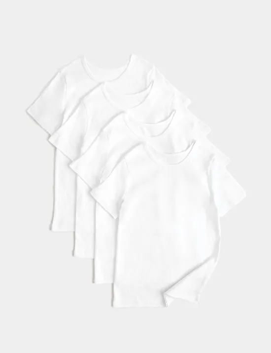 4 Pack Pure Cotton Short Sleeve Vests (2-14 Yrs)
