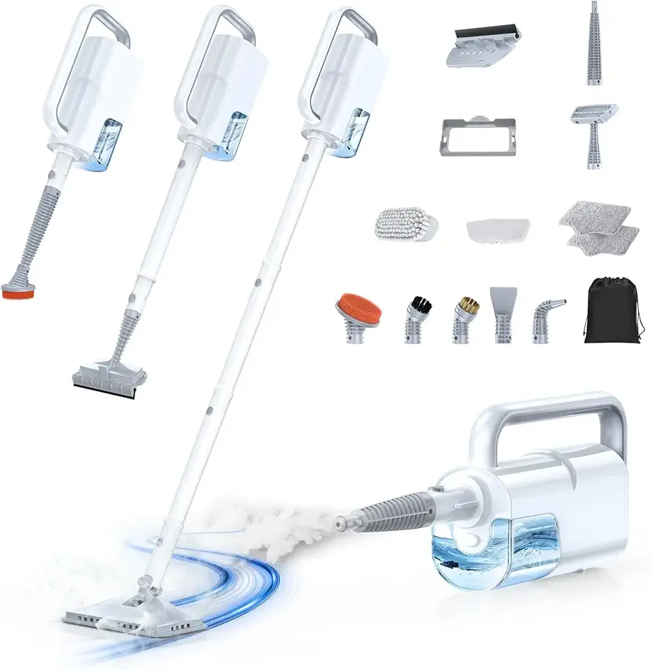 LABIGO 10-in-1 Steam Mop with Detachable Handheld Steamer, 350ml Tank, 10s Heat-Up, 248°F Steam Cleaner, 3-Level Control and Swivel Head for Floors, Carpets, Tiles, BBQ grill and Multi-Surface