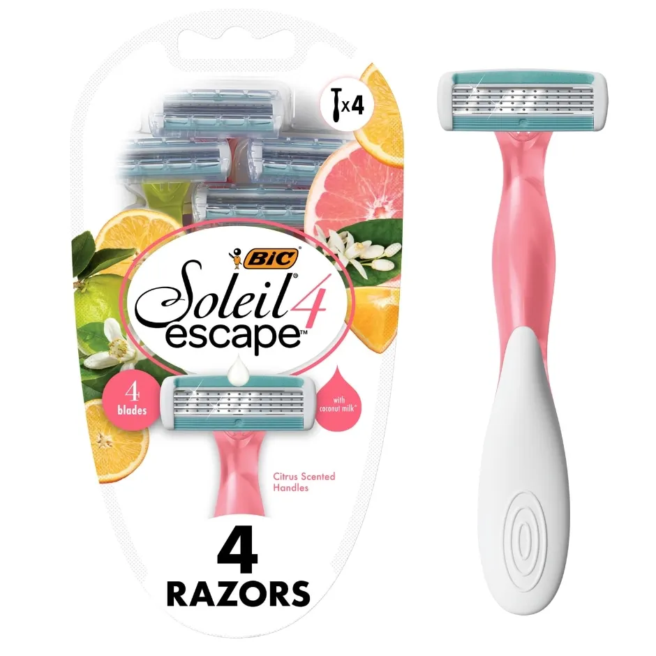 BIC Soleil Escape Women's Disposable Razors With 4 Blades for a Sensorial Experience and Comfortable Shave, Pack of Citrus Scented Handle Shaving Razors for Women, 4 Count
