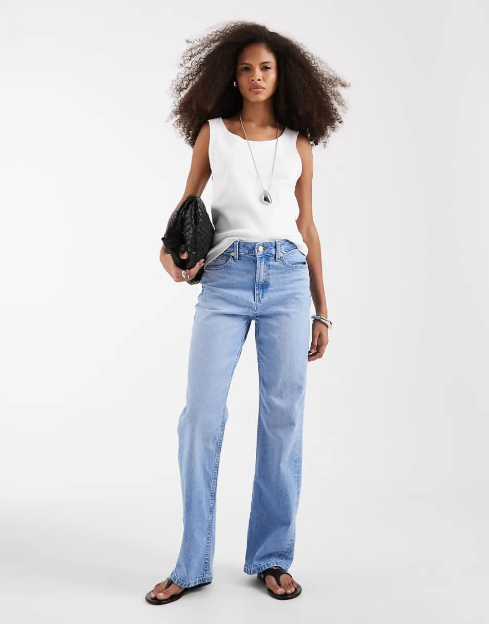 ASOS DESIGN comfort stretch straight leg jeans in bright blue