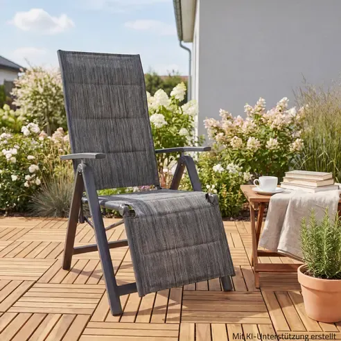 Gartensessel - dunkelgrau - Aluminium - mit Beinablage
