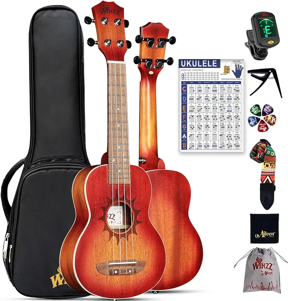 Winzz Soprano Ukulele for Kids and Adults Beginner, 21 Inch Mahogany Ukelele Starter Kit with Chord Chart and Capo, Unique Design Gifts