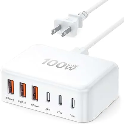 [2026 Updated] USB C Fast Charger, 100W GaN 6 Port T…