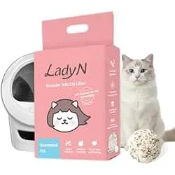 Lady N Tofu Cat Litter, Low Dust Compatible with Auto-Box Unscented 9lb | Mini-Pellet Shape, Strong Clumping, Ultra Absorbent, Activated Charcoal Odor Control