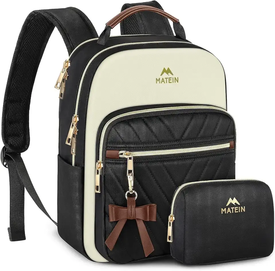 Mini Backpack Purse for Women, Fashion Small Purse Backpack, Waterproof Casual Daily Cute Shoulder Bag Ladies Handbags for Travel Work College, 2pcs Sets, Black-Beige