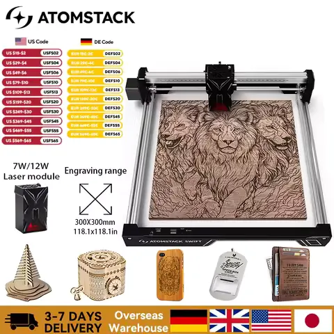 New ATOMSTACK Swift 7W DIY Laser Cut Engraving Machine Engrave Logo Wood Painted Acrylic Glass Leather Portable Laser Engraver