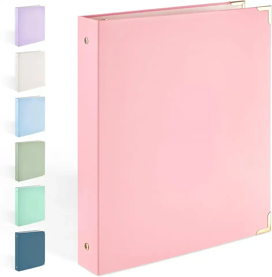Sooez 3 Ring Binder with Metal Corners, Cute 1 Inch Binders Fits 175 Sheets of Paperwork, Three Ring Recipe Binder with Pocket for Women School Home Office Supplies, Letter Size 8.5" x 11", Pink