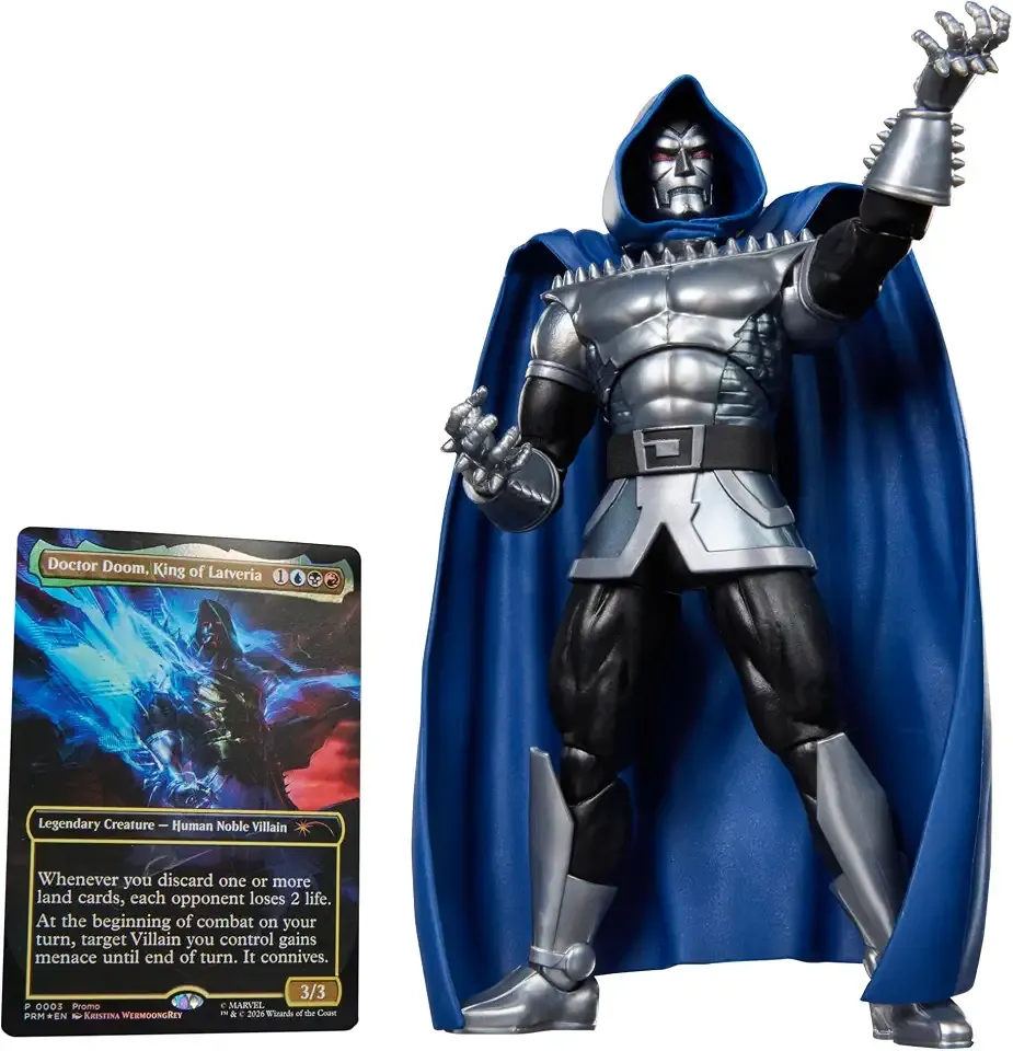 Marvel Legends Series Magic: The Gathering Doctor Doom 2099 | Marvel Super Heroes, 6-Inch Action Figure Toy & Exclusive Foil Collectible Card Game Trading Card