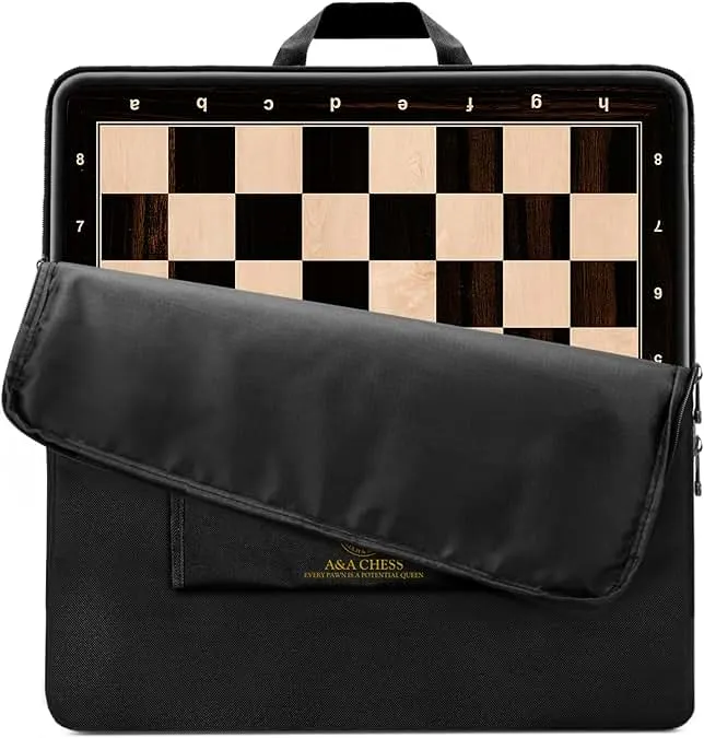 A&A 21.25" Professional Wooden Tournament Chess Board/African Palisander & Maple Inlay / 2.25" Squares w/Notation