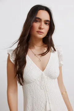 Vestido midi manga corta volantes