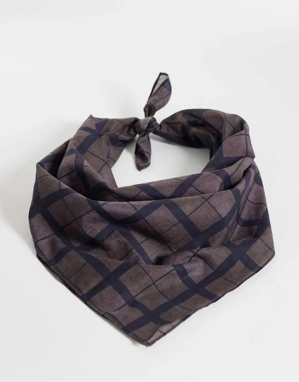 ASOS DESIGN check print cotton bandana in brown