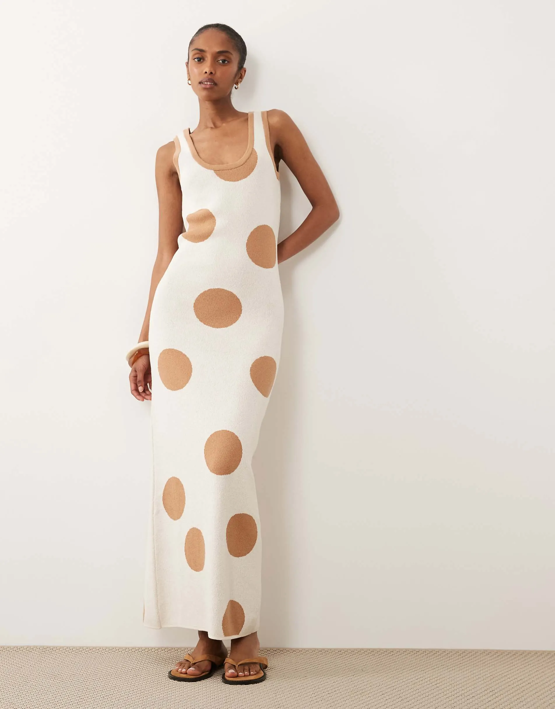 ASOS DESIGN knitted maxi dress in ecru polka dot