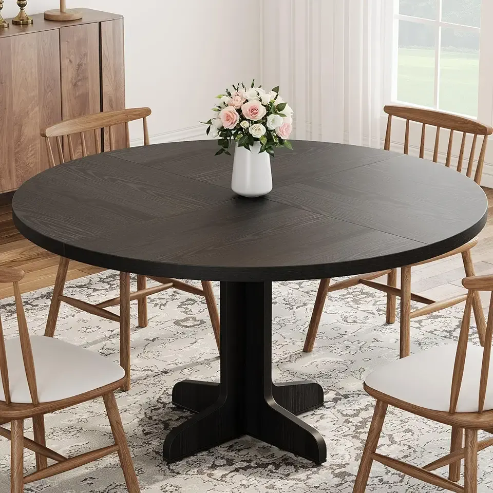 IDEALHOUSE 47" Round Dining Table for 4, Farmhouse Kitchen Table, Black | Circle Dining Room Table Dinner Table, Kitchen Dining Room Furniture (Table Only)