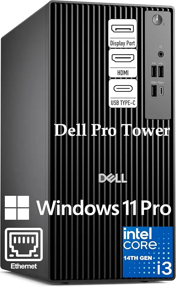 Dell Desktop Computers, Pro Tower Desktop PC (Next Gen OptiPlex), 14th Gen Intel 4-Core Processor, 16GB DDR5 RAM, 512GB PCIe SSD, RJ-45, DisplayPort, HDMI, Type-C, Windows 11 Pro