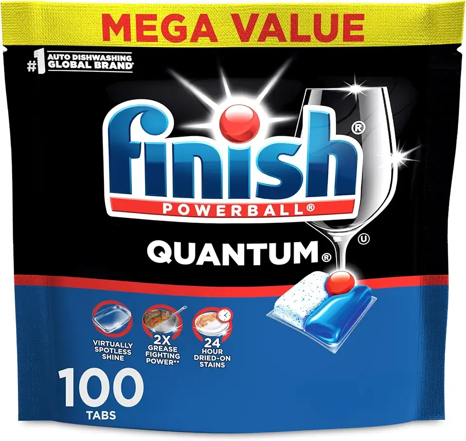 Finish Quantum Dishwasher Pods, No Pre-Rinse Dishwasher Detergent Soap Removes 24HR Dried-On Stain and Grease, Leaving a Virtually Spotless Shine, 100 Count