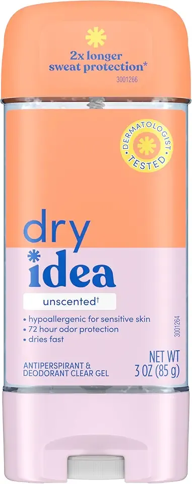 Dry Idea Gel Deodorant & Antiperspirant for Women - Hypoallergenic for Sensitive Skin, 2X Longer Sweat Protection, 72Hr Odor Protection, Unscented, Womens Deodorant, 3 oz