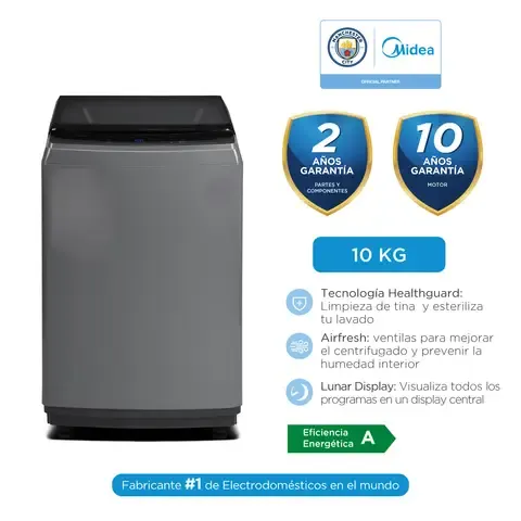 Lavadora Midea 10kg MA200W100G-PE Carga Superior Silver