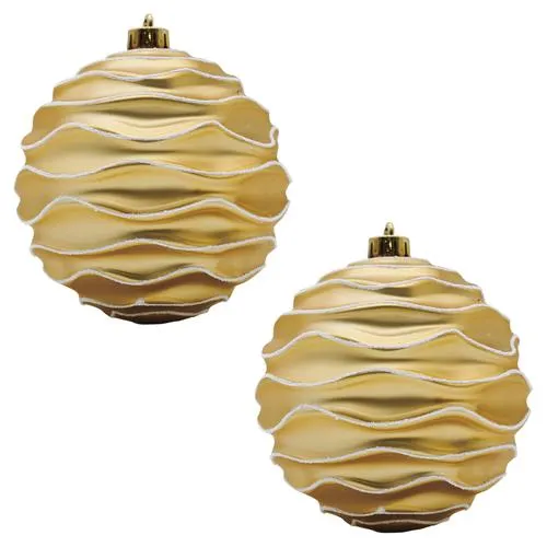 Enchanted Forest® 100mm Champagne Gold Concave Swirl Shatterproof Ornaments - 2 Pack