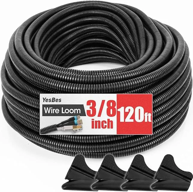 120 FT Wire Loom 3/8 Inch, Split Wire Loom Tubing Wire Conduit, Wire Protector Tubing – Black