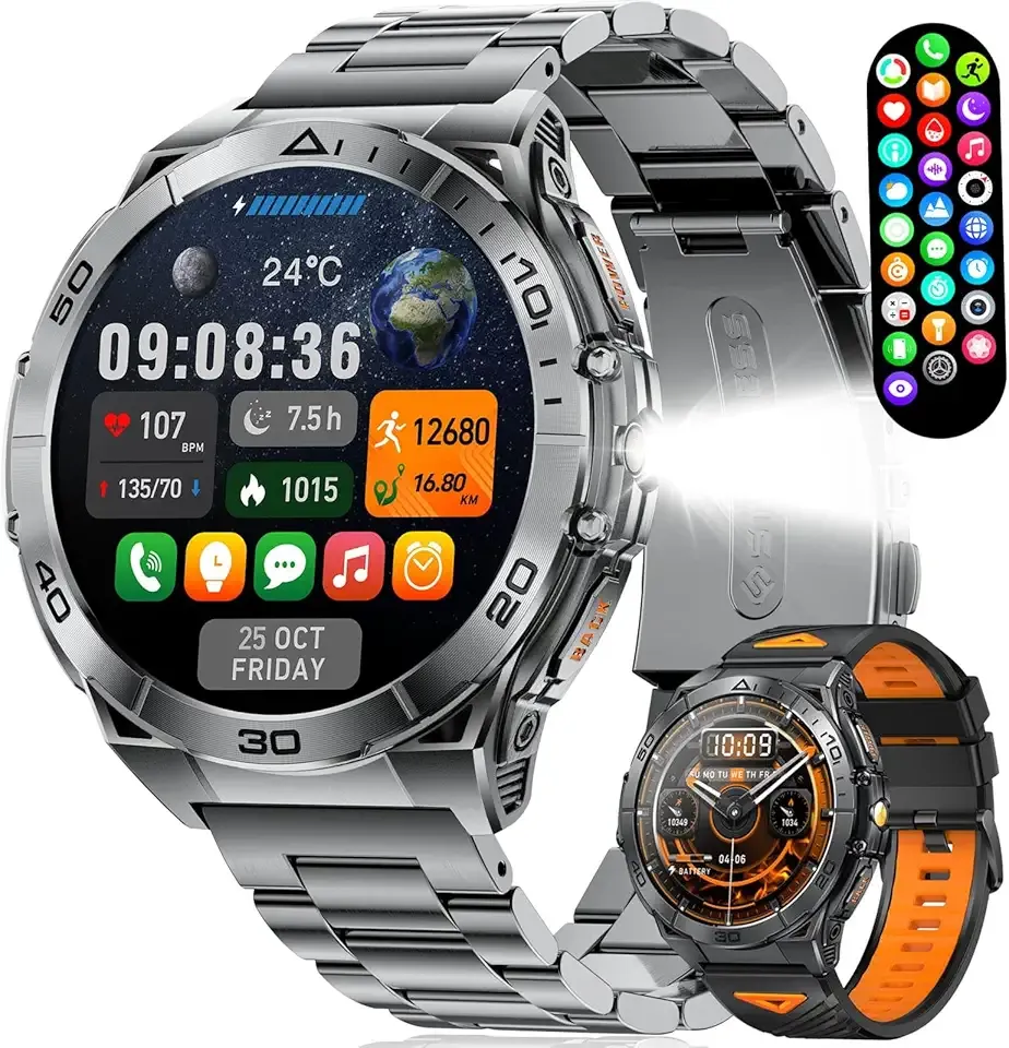 LIGE Smart Watch for Men,1.6" AMOLED Screen /600mAh Battery/5ATM Waterproof Smartwatches (Answer/Dial Calls) Fitness Tracker with Heart Rate/Sleep Tracking/Blood Oxygen for Android/iOS Black