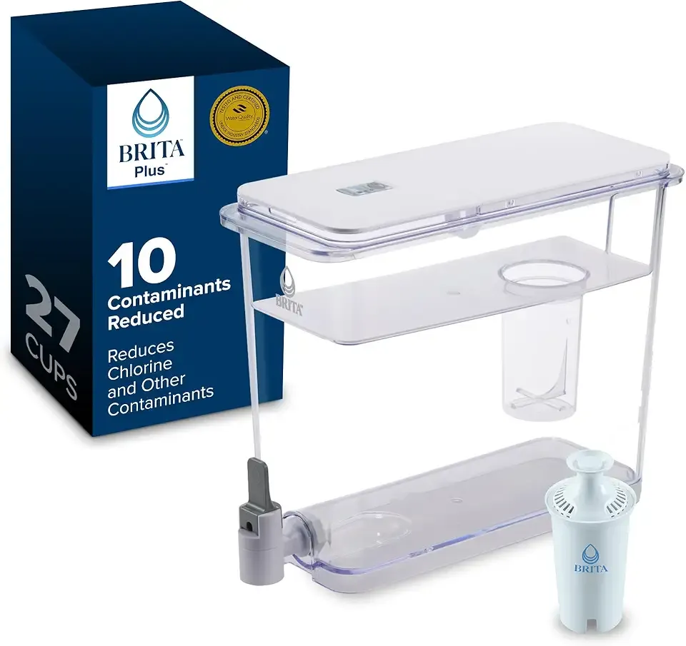 Brita UltraMax Large Water Dispenser with 1 BritaPlus Filter, 27 Cup, White (Package May Vary)