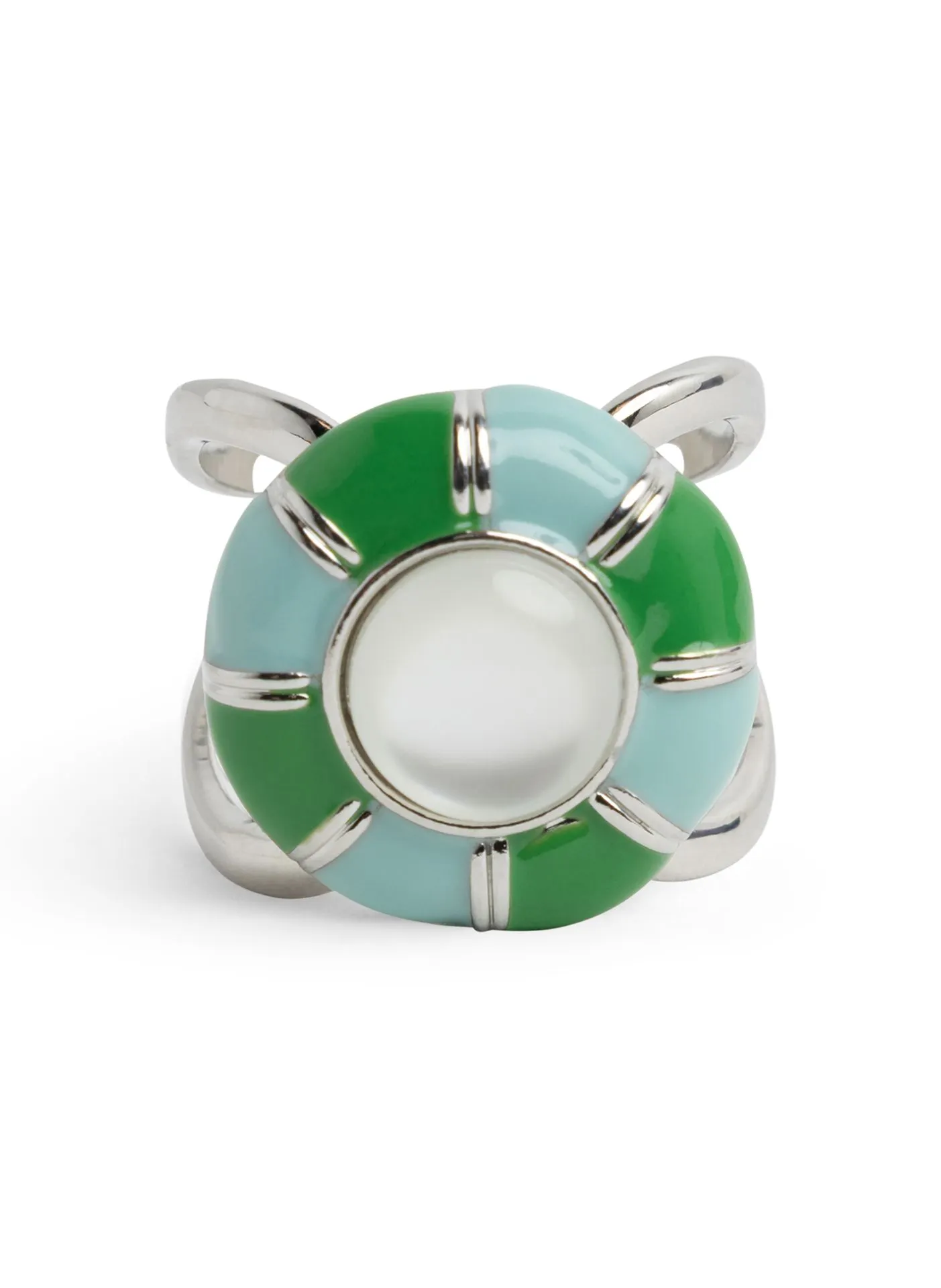 Groene sjaalring met zilverkleurige details