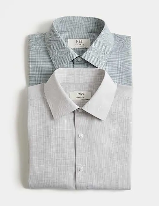 2er-Pack normal geschnittene, bügelleichte Hemden mit Karomuster