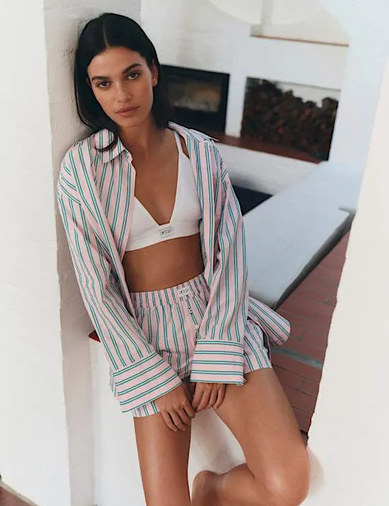 Pure Cotton Poplin Striped Pyjama Shirt