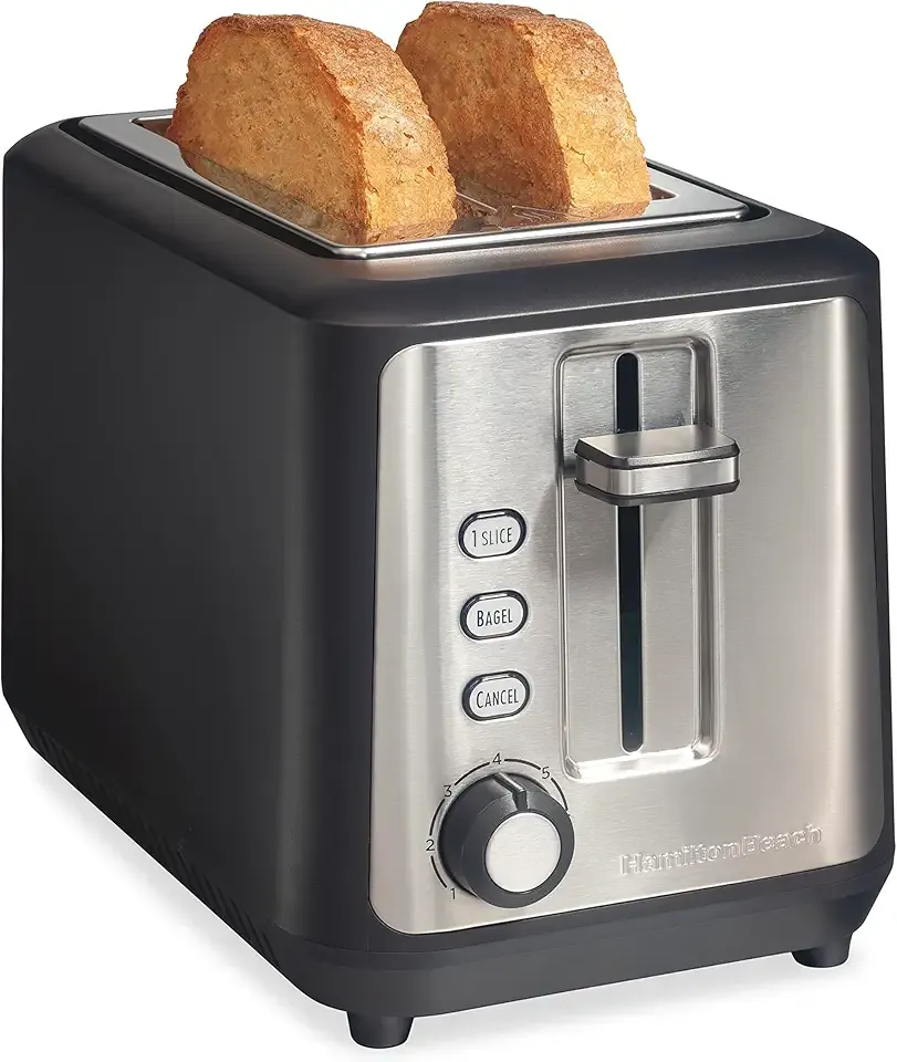 Hamilton Beach Gourmet 2 Slice Slot Toaster with Extra Long & Wide Slots, Sure-Toast Technology, Shade Selector with 7 Browning Levels, Bagel Setting, Matte Black and Stainless Steel (22996)